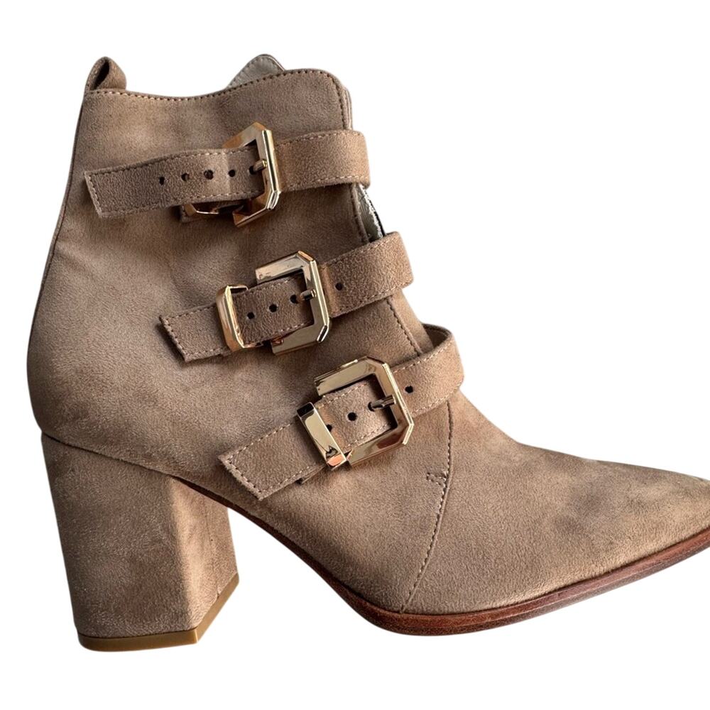 RAYE Tan Heeled Boots with Buckle Detail EXCELLENT Condition